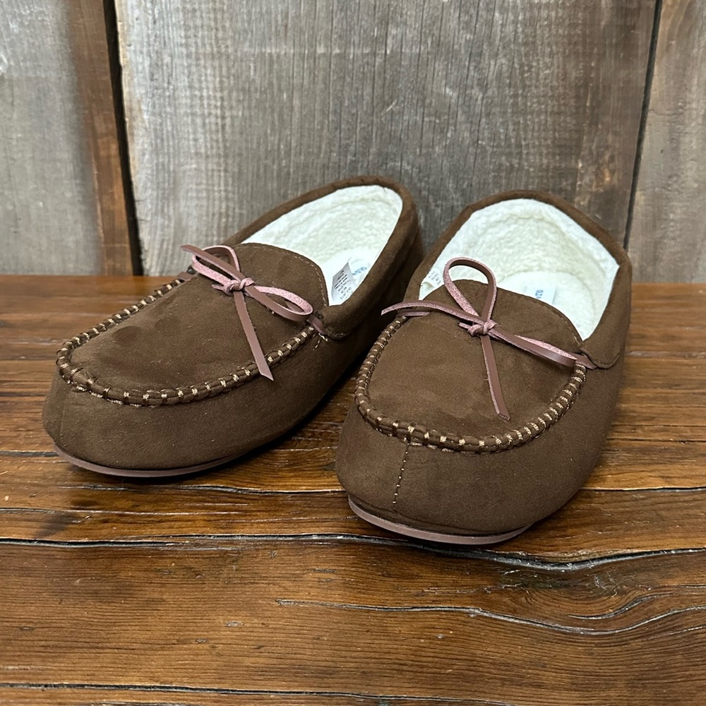 Old Navy Faux Suede Moccasin Slipper Brown Size Large 10-11 Men’s Faux Fur